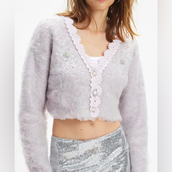 Urban Outfitters Sweaters - Urban Outfitters holiday party sweater in lilac, w/ pearls & rhinestones. Size M